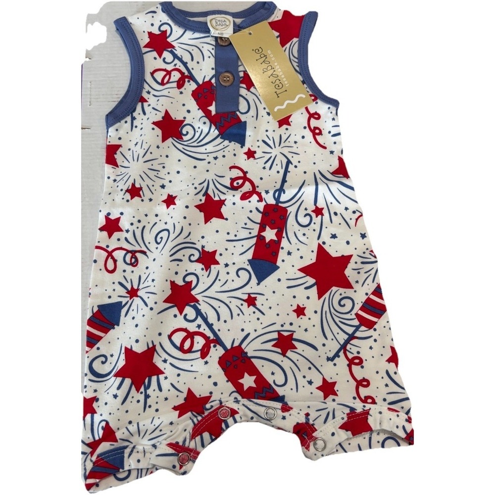 Tesa Babe Sparkly 4th Sleeveless Henley Romper Newborn